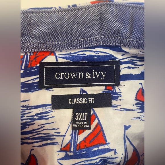 Crown & Ivy Men's Classic Fit Sailboat Button Down Shirt Size 3XLT Tropical Boat - Picture 5 of 9